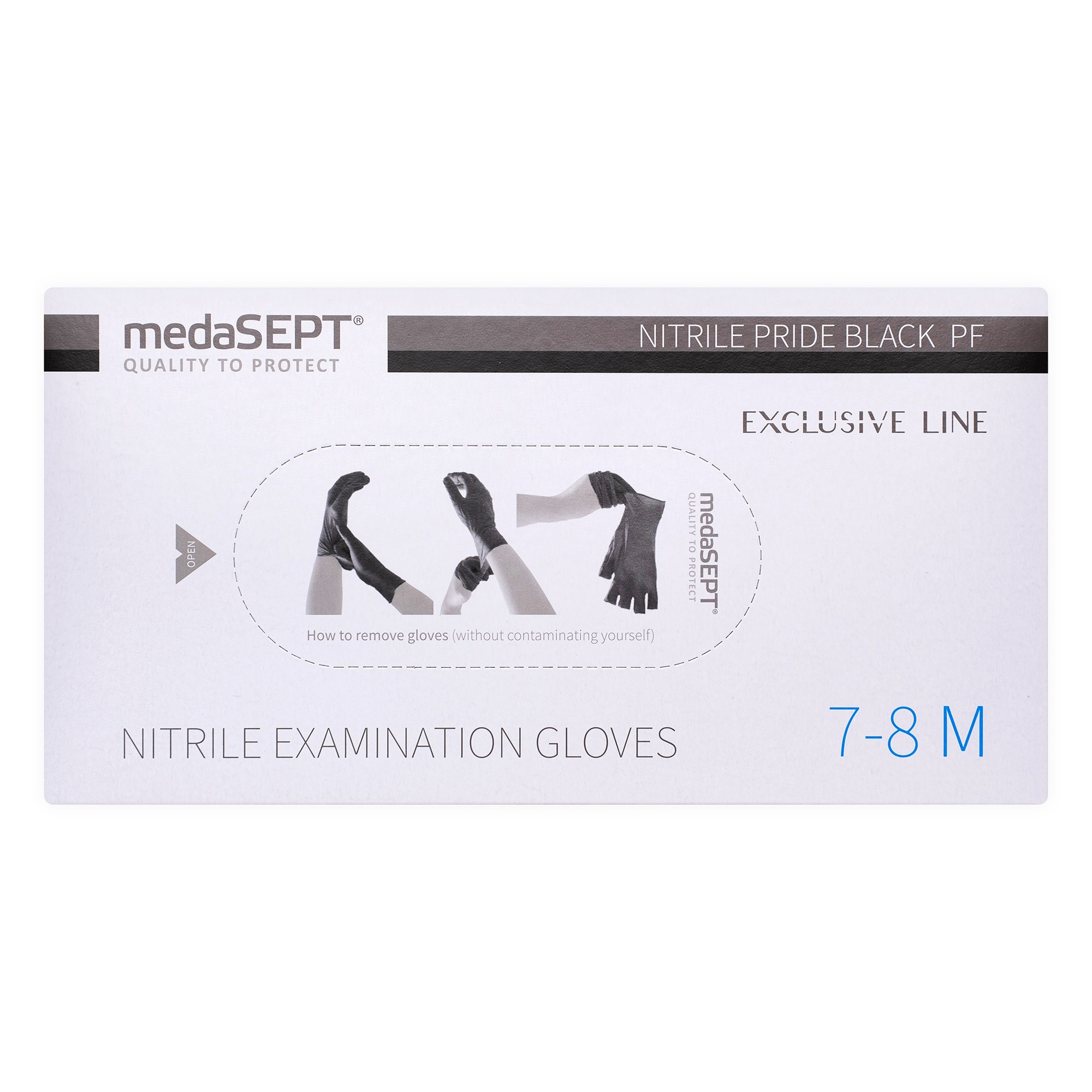 medaSEPT NITRILE PRIDE BLACKPF Rękawiczki diagnostyczne, nitrylowe bezpudrowe czarne Kat. III rozmiar M 100szt