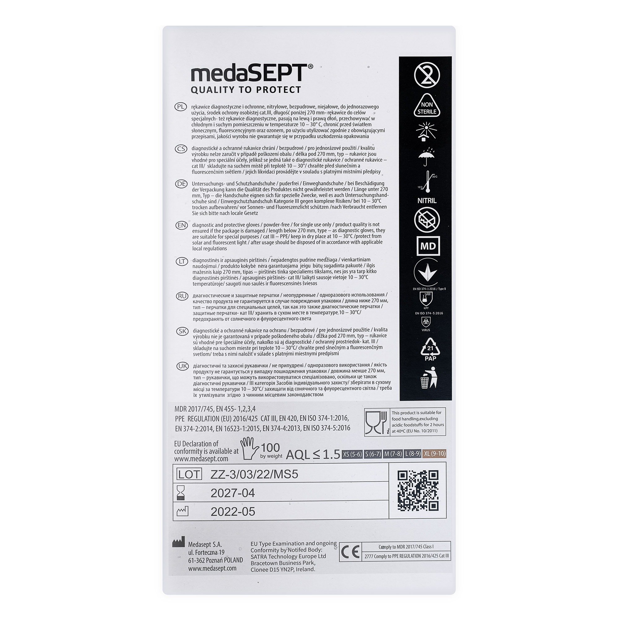 medaSEPT NITRILE PRIDE BLACKPF Rękawiczki diagnostyczne, nitrylowe bezpudrowe czarne Kat. III rozmiar XL 100szt