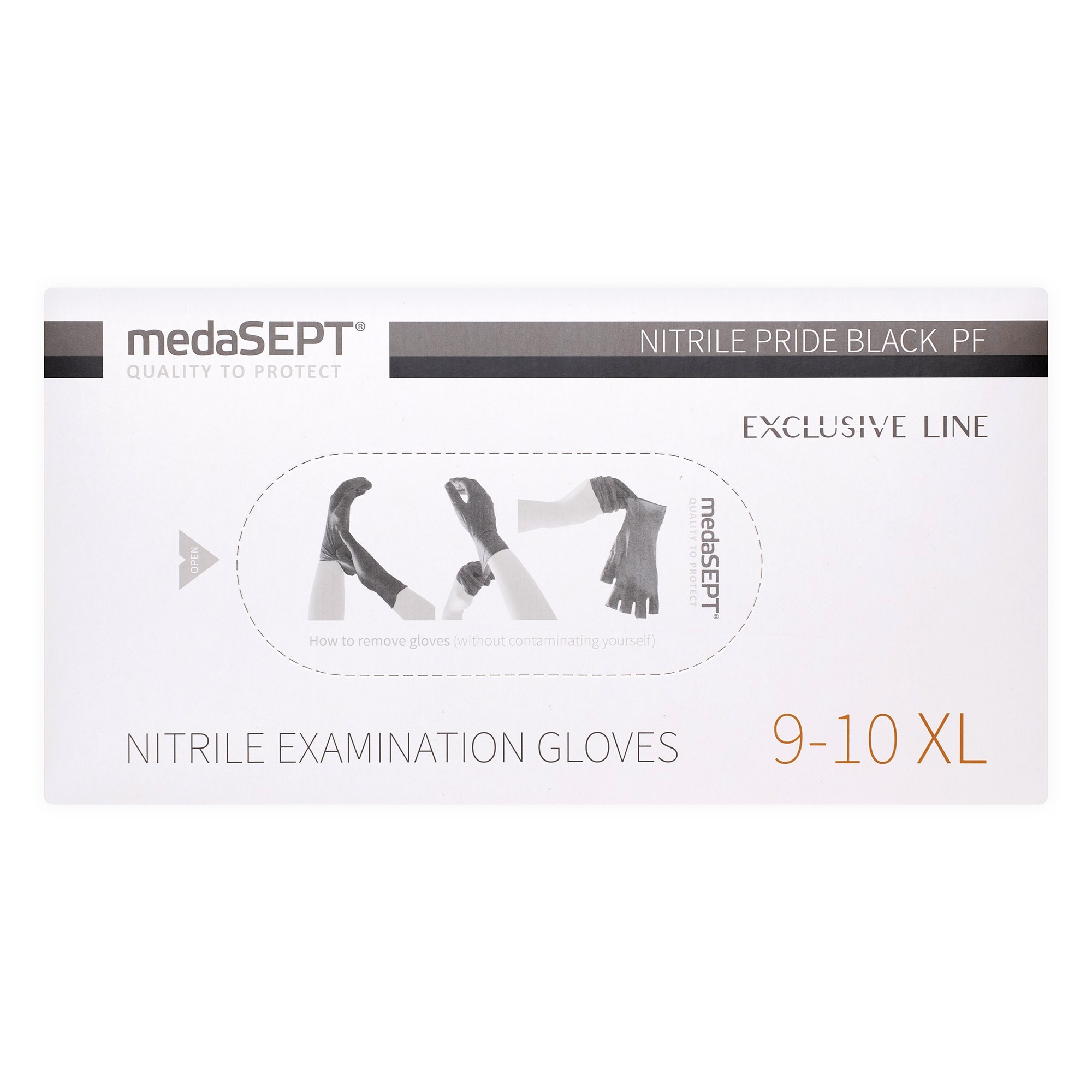 medaSEPT NITRILE PRIDE BLACKPF Rękawiczki diagnostyczne, nitrylowe bezpudrowe czarne Kat. III rozmiar XL 100szt