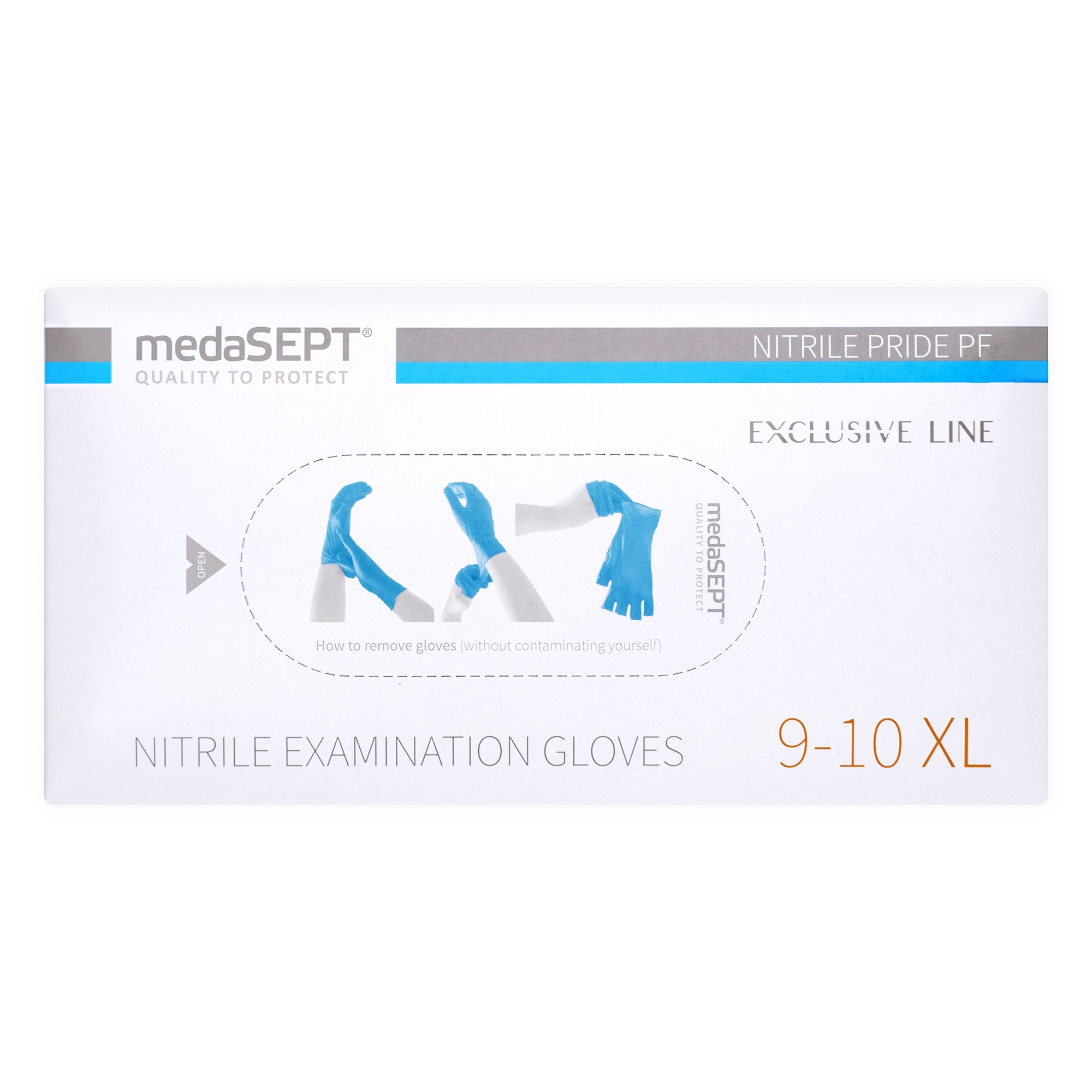 medaSEPT NITRILE PRIDE PF Rękawiczki diagnostyczne, nitrylowe bezpudrowe niebieskie Kat. III rozmiar XL 100szt