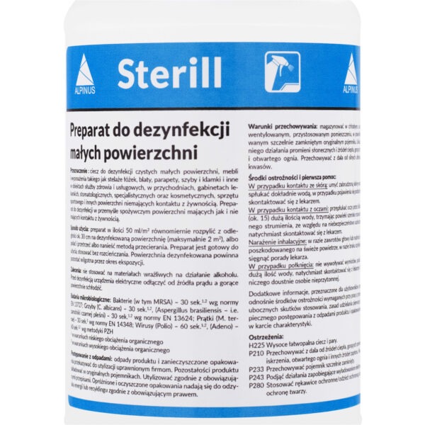 Sterill 1l Przeznaczony do dezynfekcji małych, trudno dostępnych powierzchni i sprzętu medycznego ze spryskiwaczem - obrazek 3