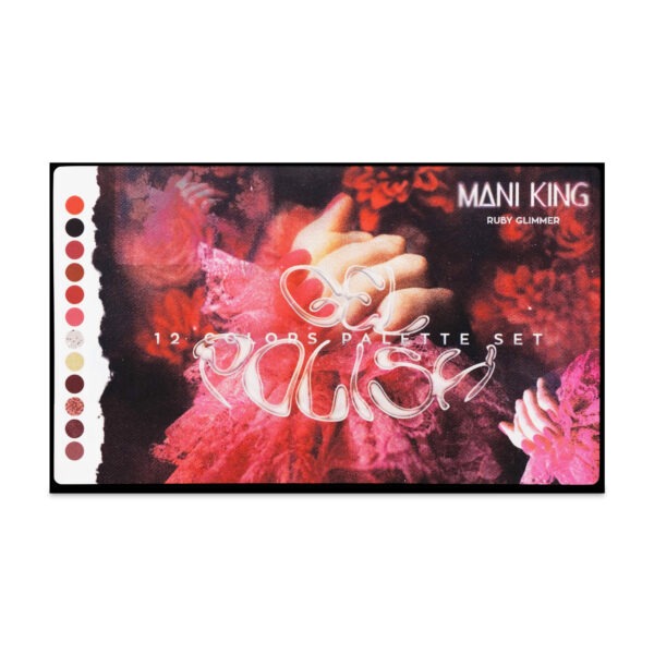 MANI KING Paleta z 12 lakierami hybrydowymi Ruby Glimmer Zestaw 16 - obrazek 2
