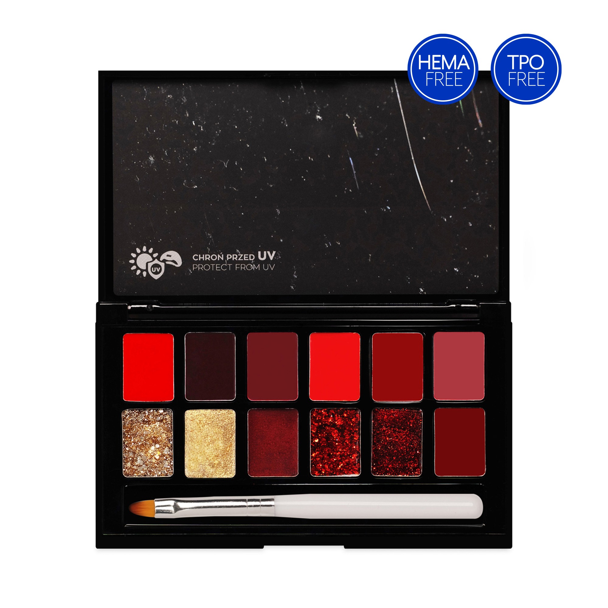 MANI KING Paleta z 12 lakierami hybrydowymi Ruby Glimmer - HEMA, TPO Free