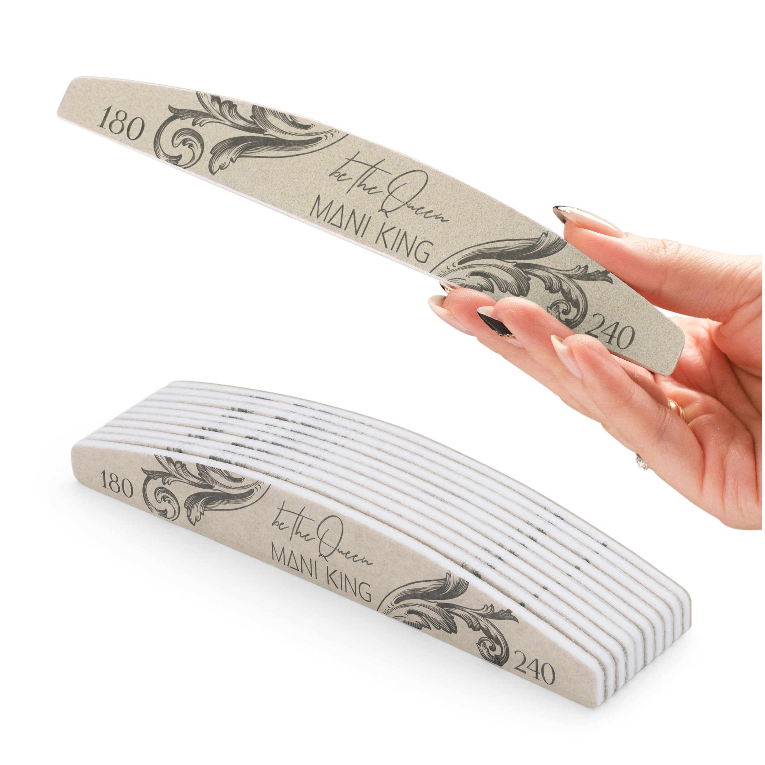 MANI KING ROYAL Be the Queen Pilnik do paznokci Półksiężyc 180/240, 25 szt.