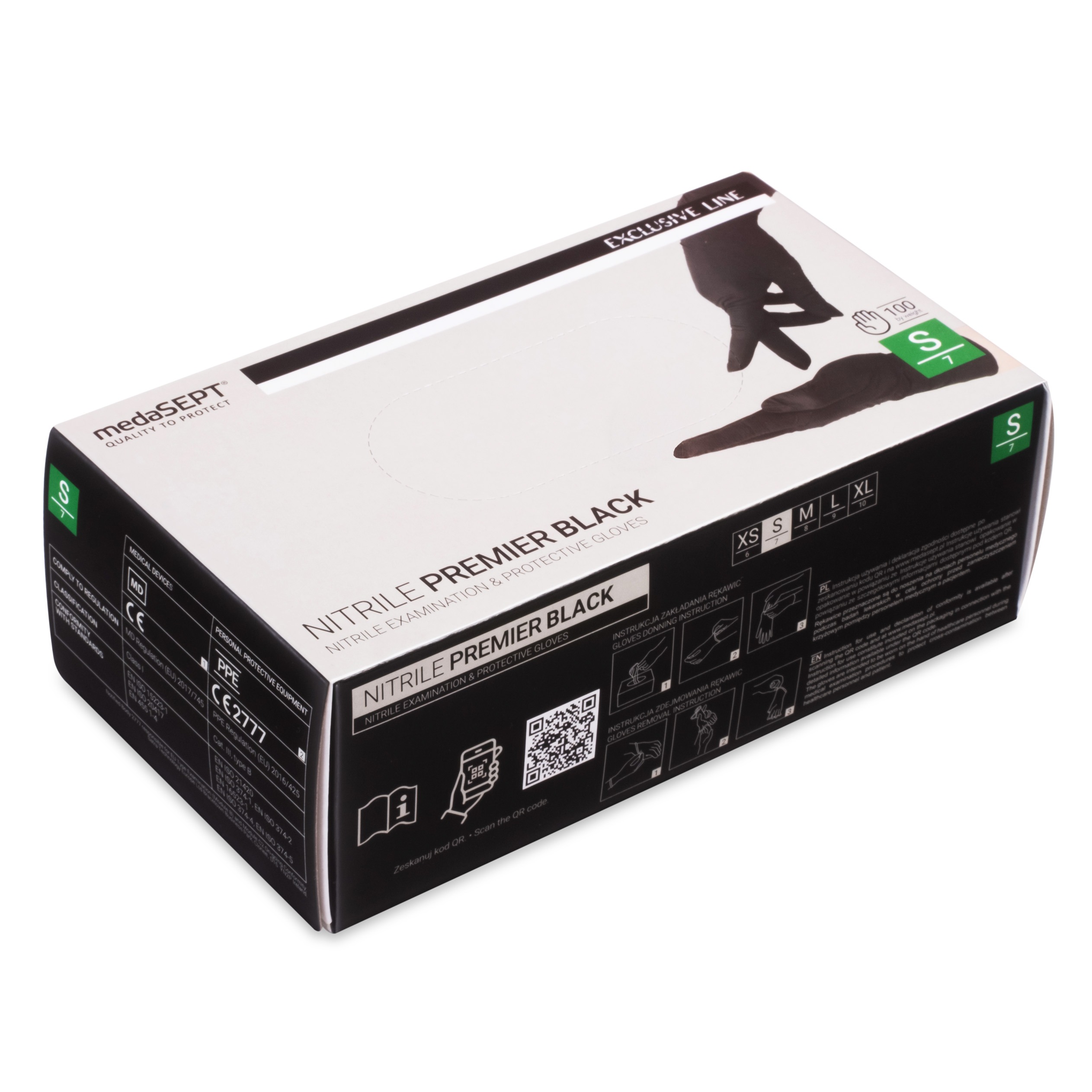 medaSEPT NITRILE PREMIER S rękawice diagnostyczne, nitrylowe, bezpudrowe, czarne 100 szt.