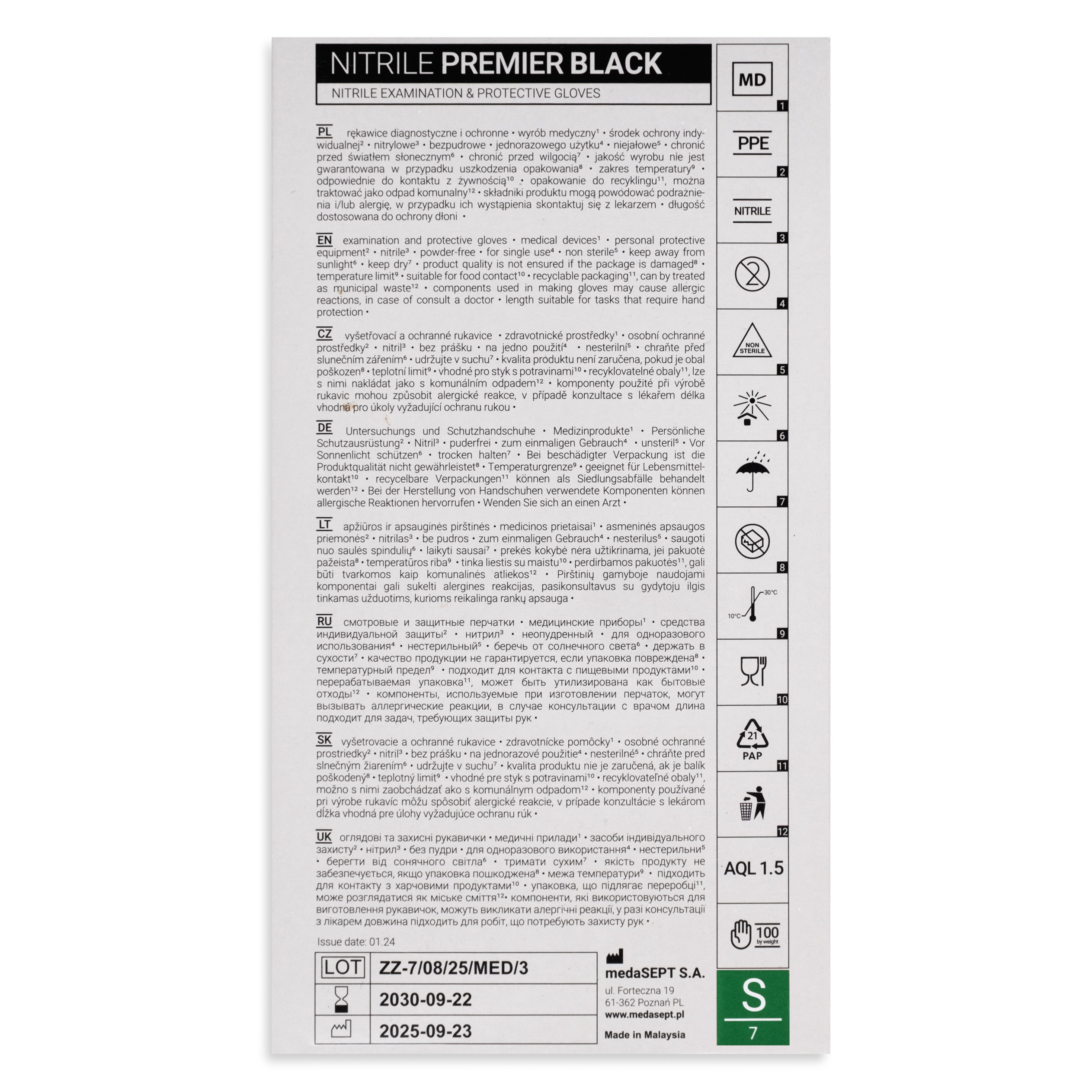 medaSEPT NITRILE PREMIER S rękawice diagnostyczne, nitrylowe, bezpudrowe, czarne 100 szt. - obrazek 3