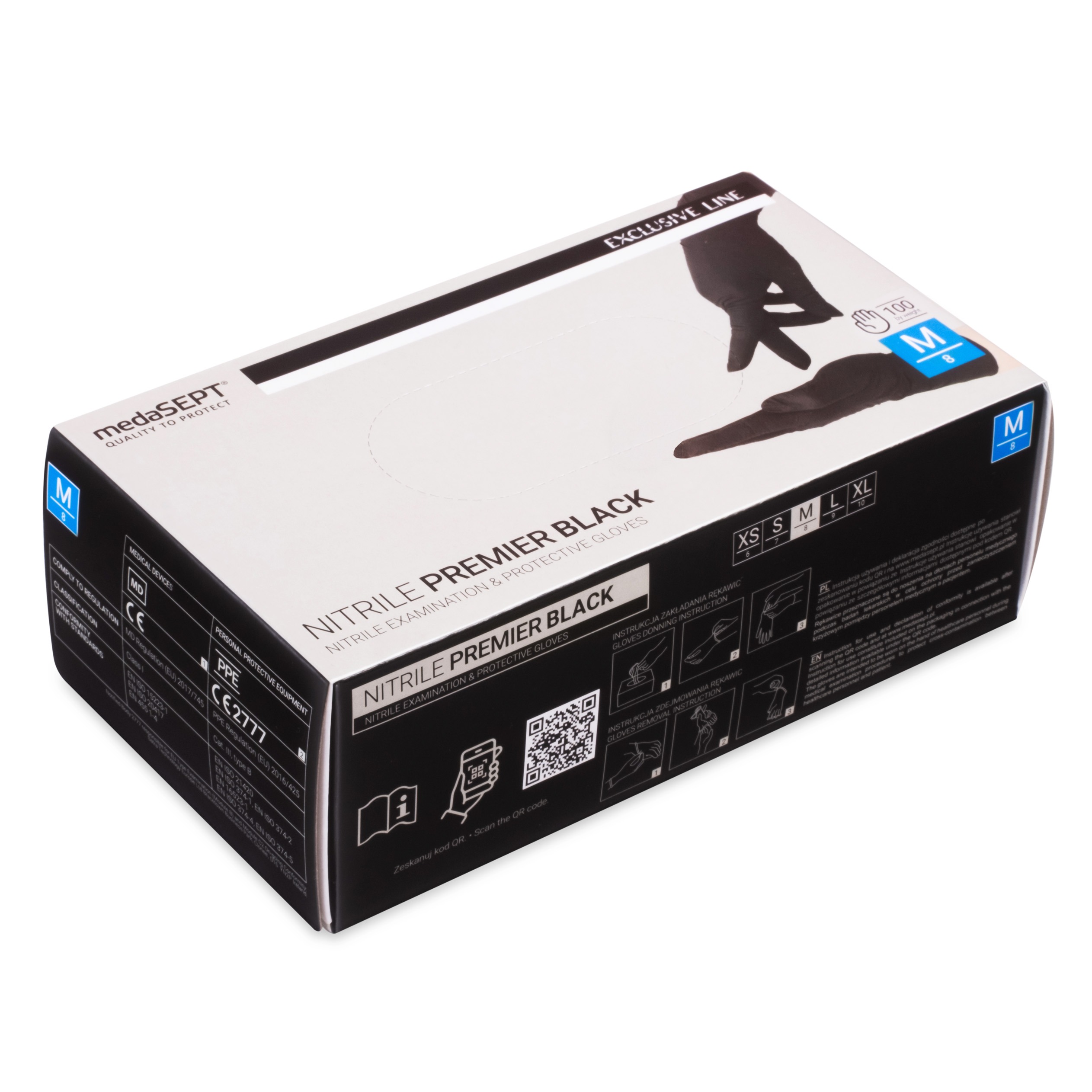 medaSEPT NITRILE PREMIER M rękawice diagnostyczne, nitrylowe, bezpudrowe, czarne 100 szt.