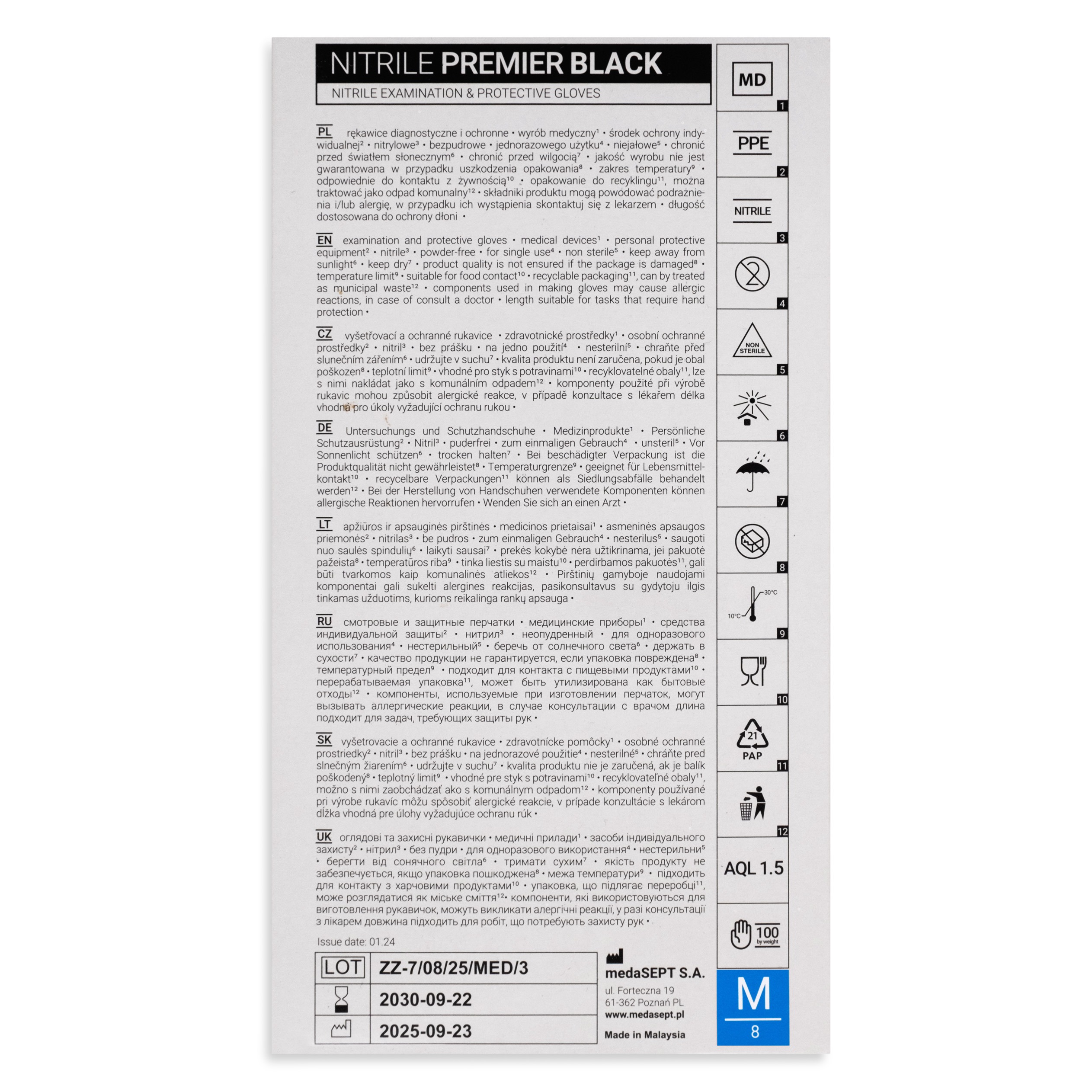medaSEPT NITRILE PREMIER M rękawice diagnostyczne, nitrylowe, bezpudrowe, czarne 100 szt. - obrazek 3