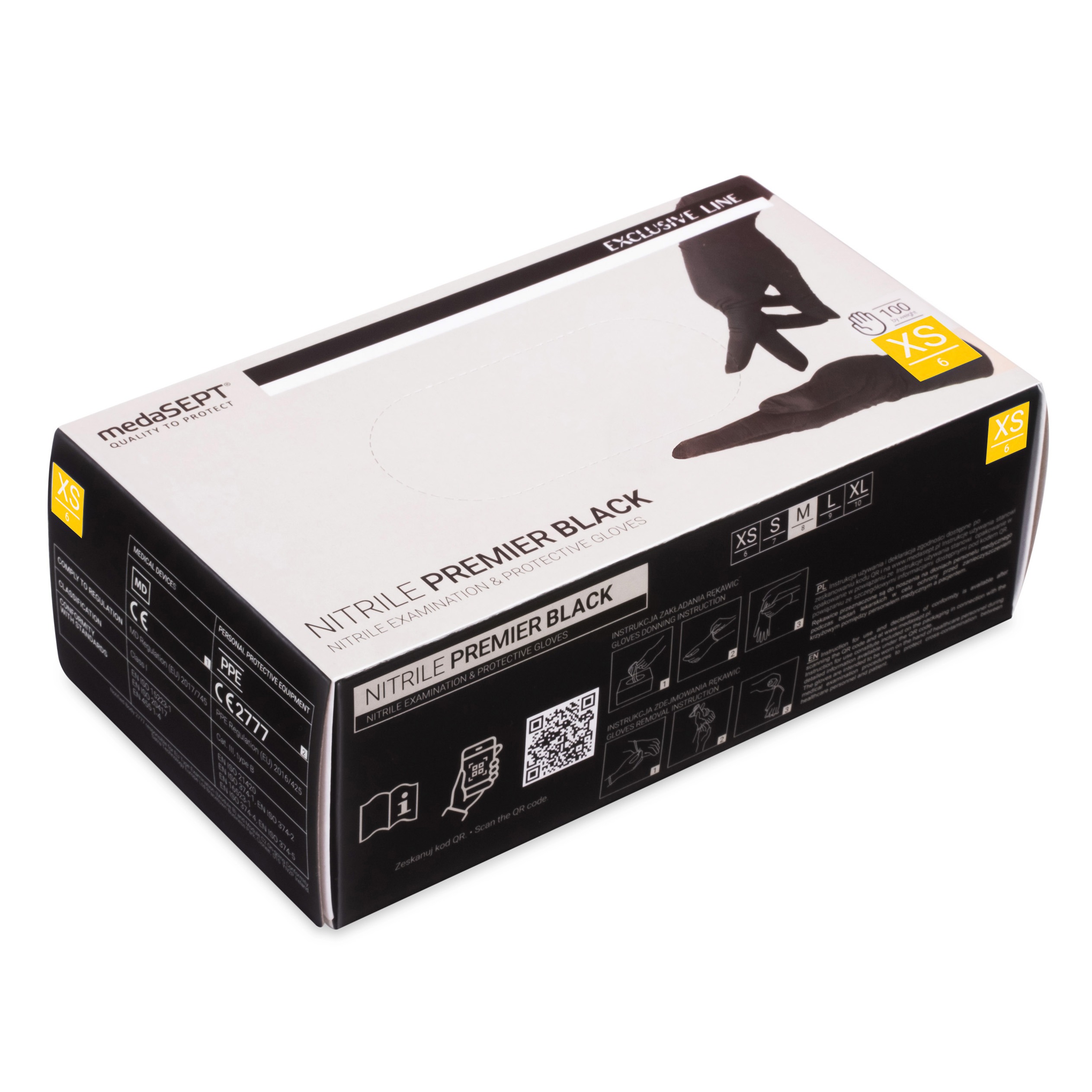 medaSEPT NITRILE PREMIER BLACK XS rękawice diagnostyczne, nitrylowe bezpudrowe, czarne, 100 szt