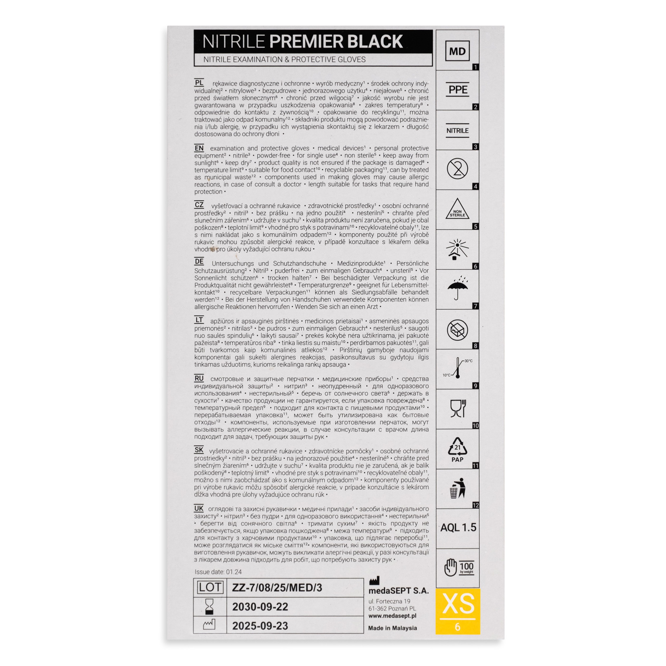medaSEPT NITRILE PREMIER BLACK XS rękawice diagnostyczne, nitrylowe bezpudrowe, czarne, 100 szt - obrazek 4