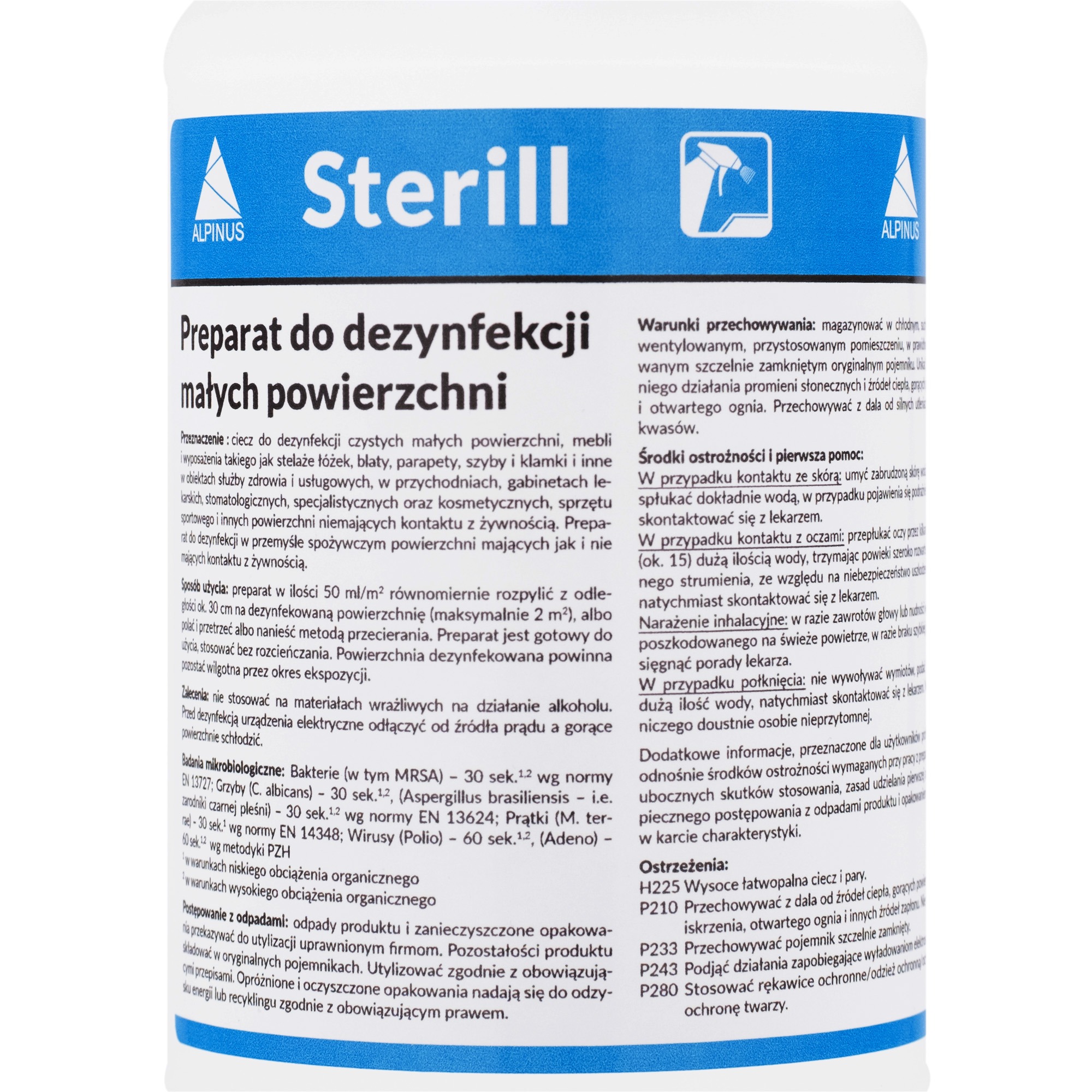 Alpinus Medica Sterill 1L Przeznaczony do dezynfekcji małych, trudno dostępnych powierzchni i sprzętu medycznego ze spryskiwaczem - obrazek 2