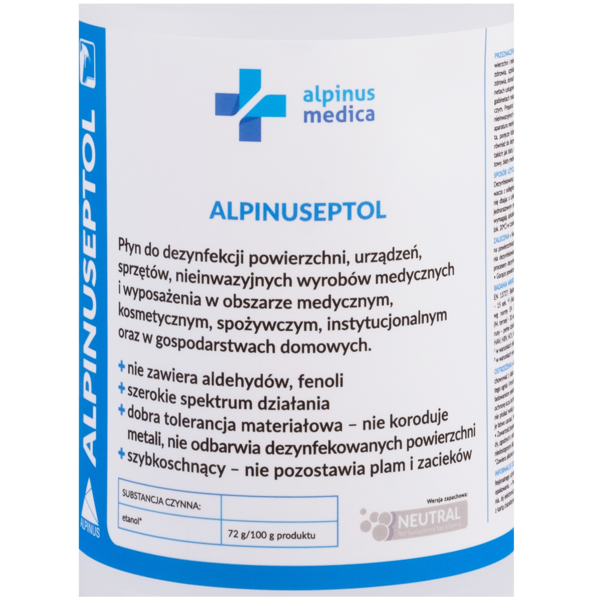 Alpinuseptol Neutral ze spryskiwaczem - płyn do dezynfekcji powierzchni 1L - obrazek 2