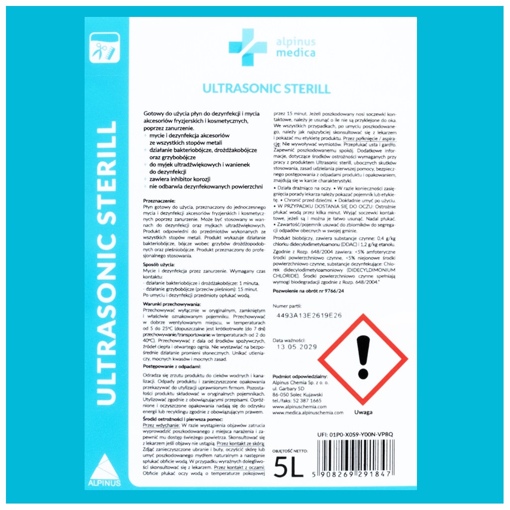 Alpinus Medica Ultrasonic Sterill - gotowy do użycia płyn do myjek ultradźwiękowych 5L - obrazek 2
