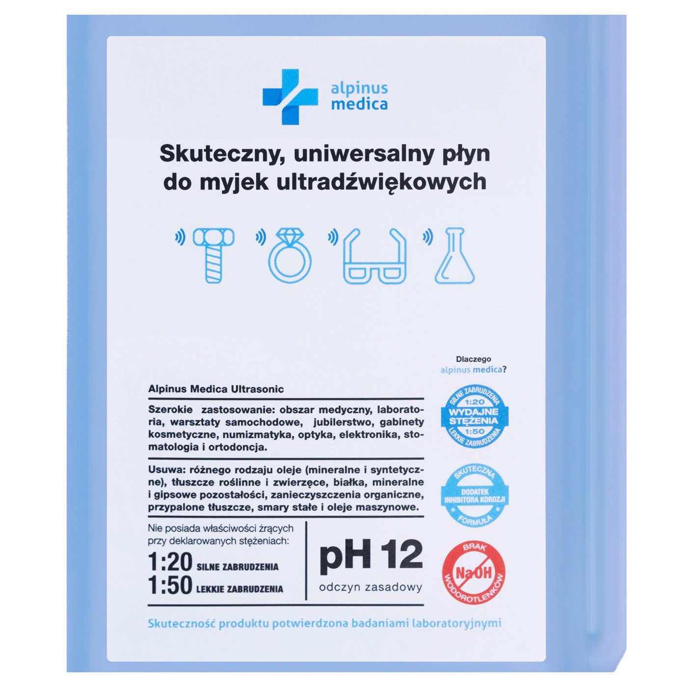 Alpinus Medica Ultrasonic 1L - Koncentrat, płyn do myjek ultradźwiękowych - obrazek 2