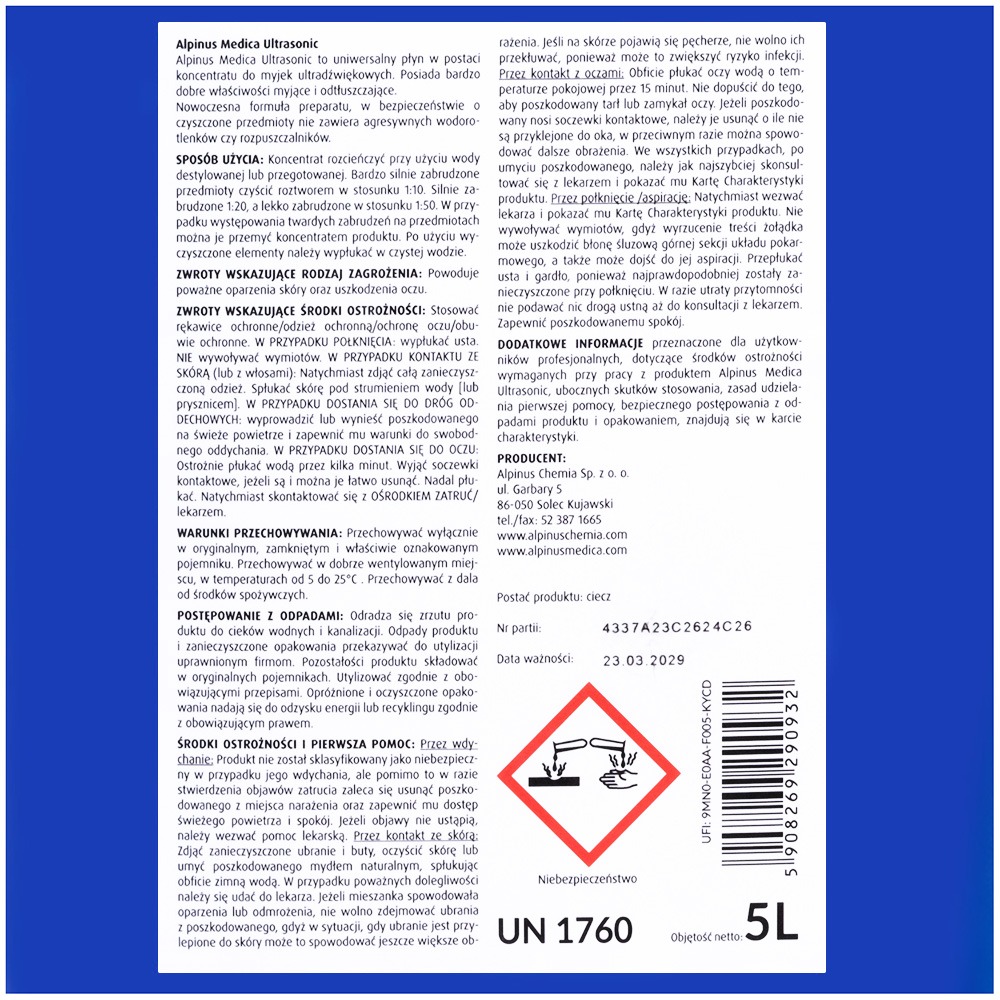 Alpinus Medica Ultrasonic - Koncentrat do myjek ultradźwiękowych 5L - obrazek 4