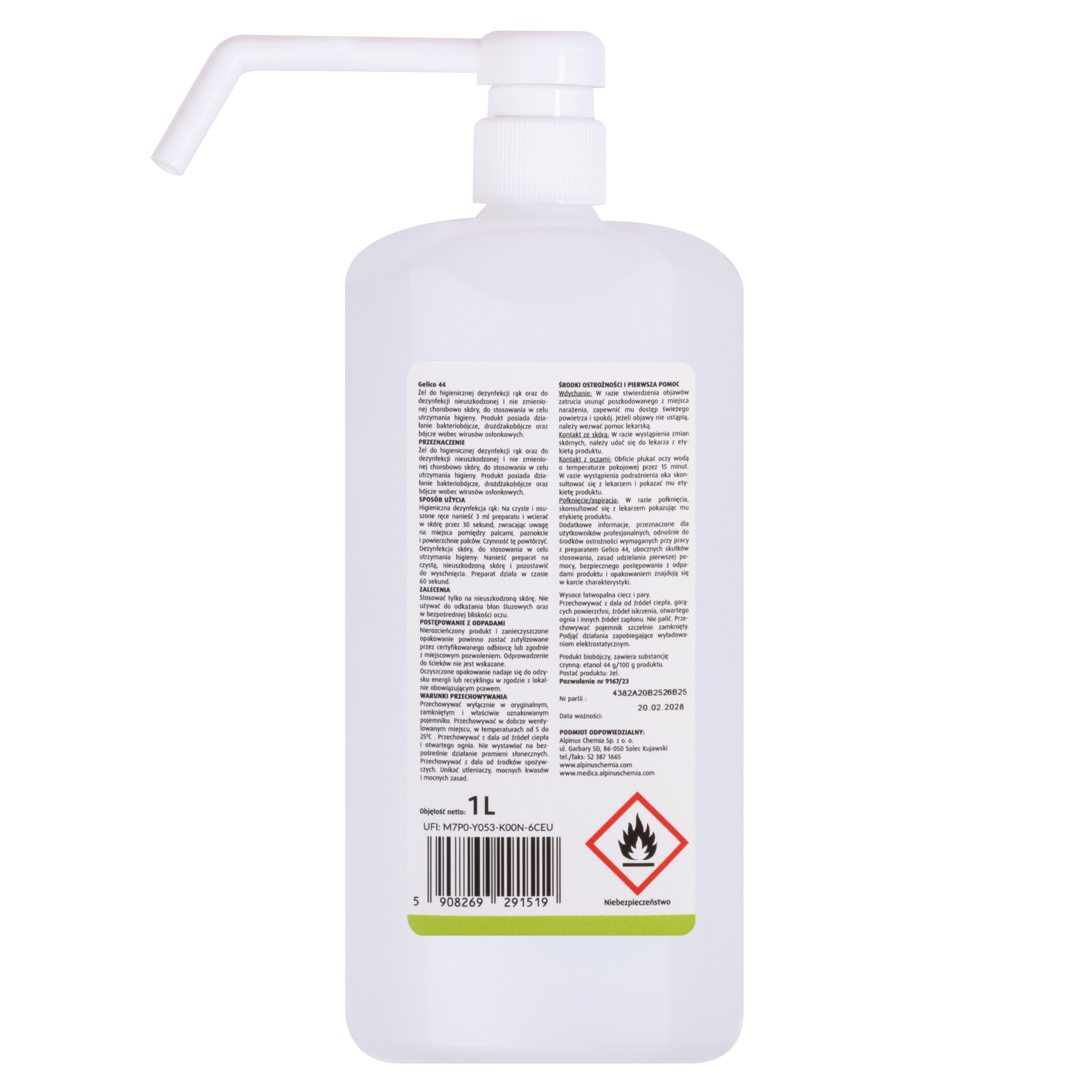 Alpinus Medica Gelico 44 żel do dezynfekcji rąk 1L (z pompką) - obrazek 3