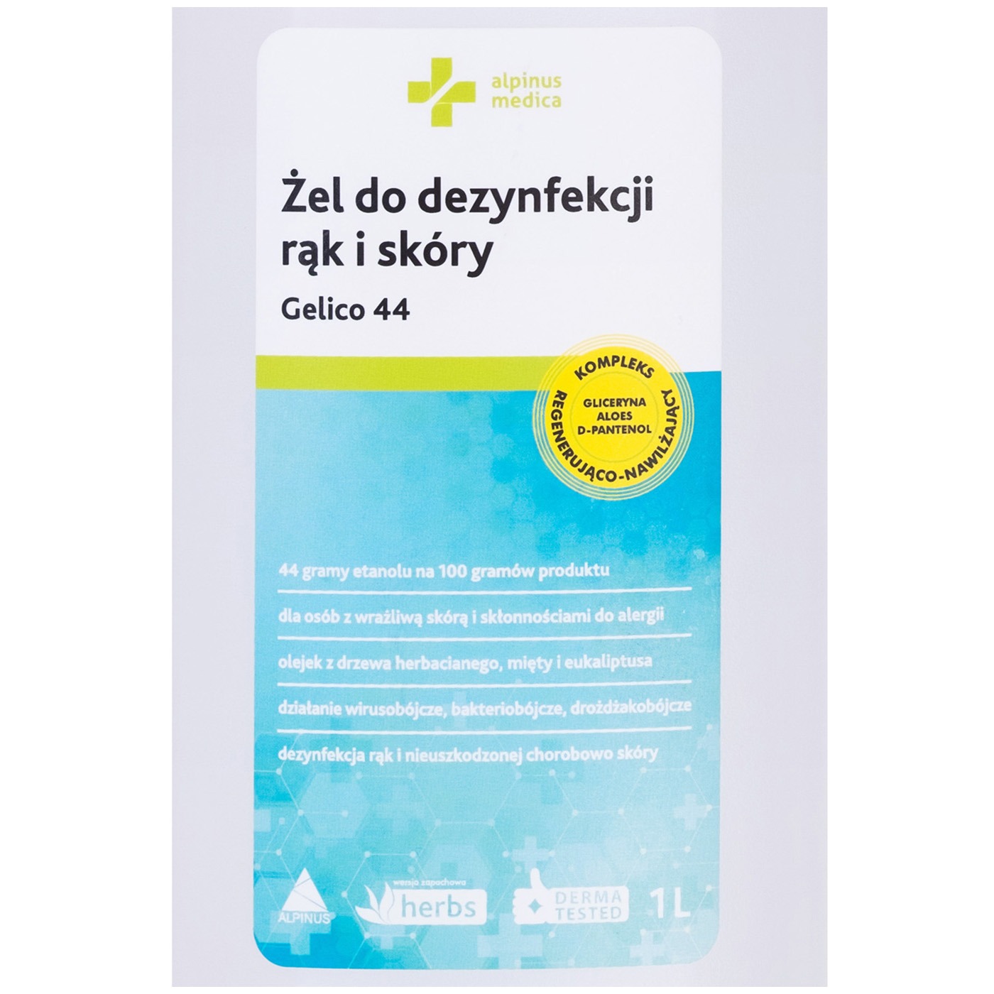 Alpinus Medica Gelico 44 żel do dezynfekcji rąk 1L (z pompką) - obrazek 2