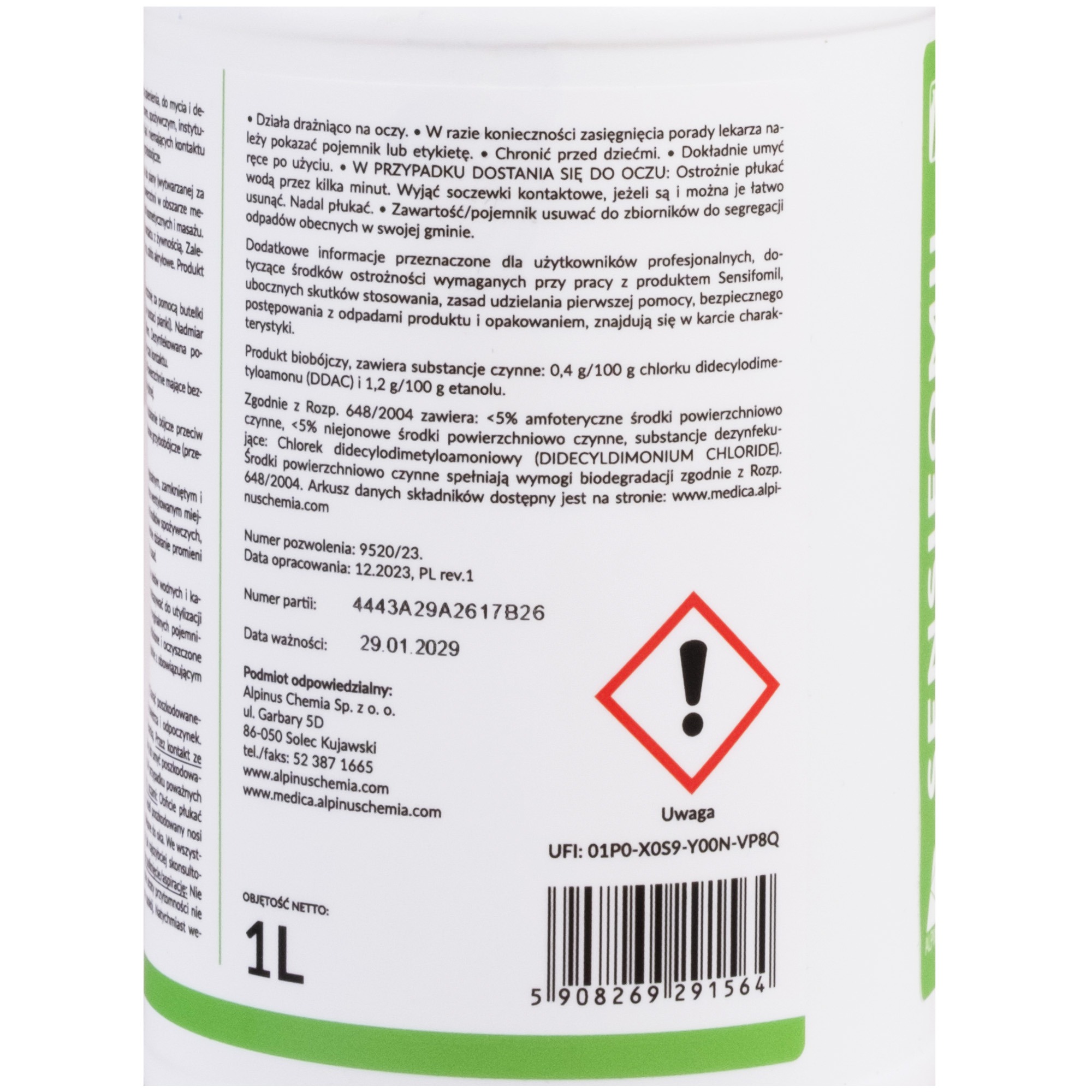Alpinus Medica Sensifomil 1L - gotowy do użycia płyn do dezynfekcji powierzchni ze spryskiwaczem spieniającym - obrazek 3