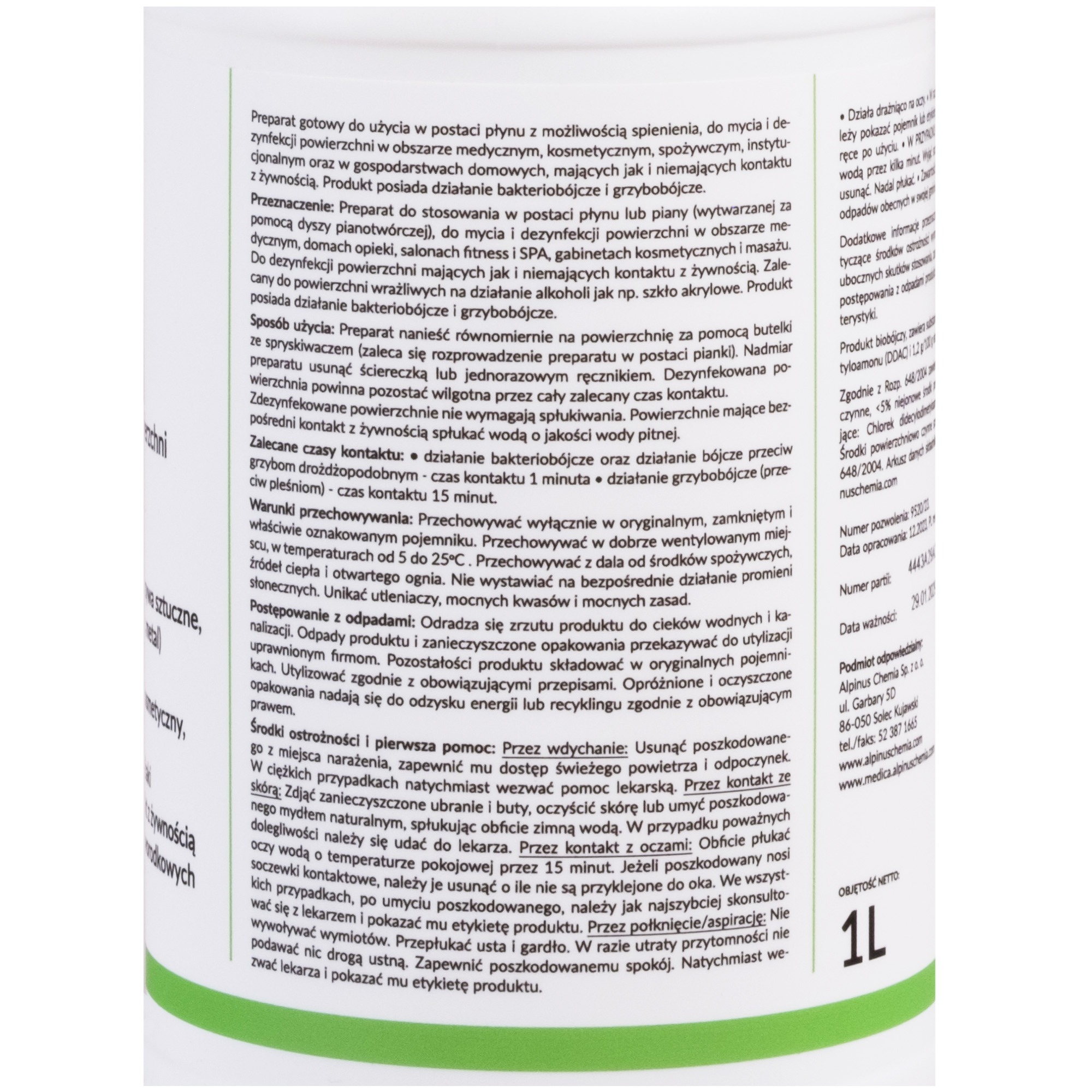 Alpinus Medica Sensifomil 1L - gotowy do użycia płyn do dezynfekcji powierzchni ze spryskiwaczem spieniającym - obrazek 2