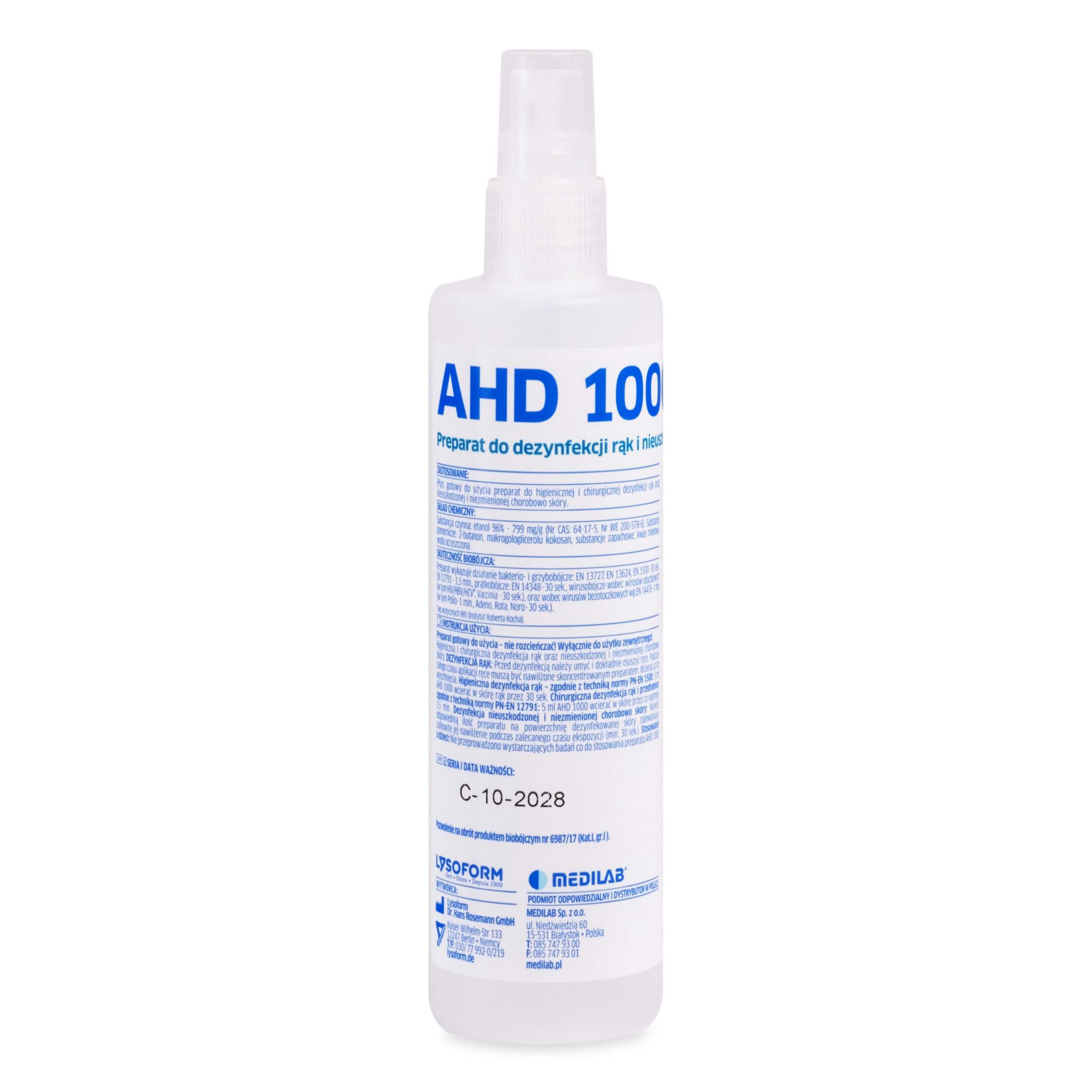 MEDILAB AHD 1000 poj. 250 ml Alkoholowy Spray do dezynfekcji rąk i skóry
