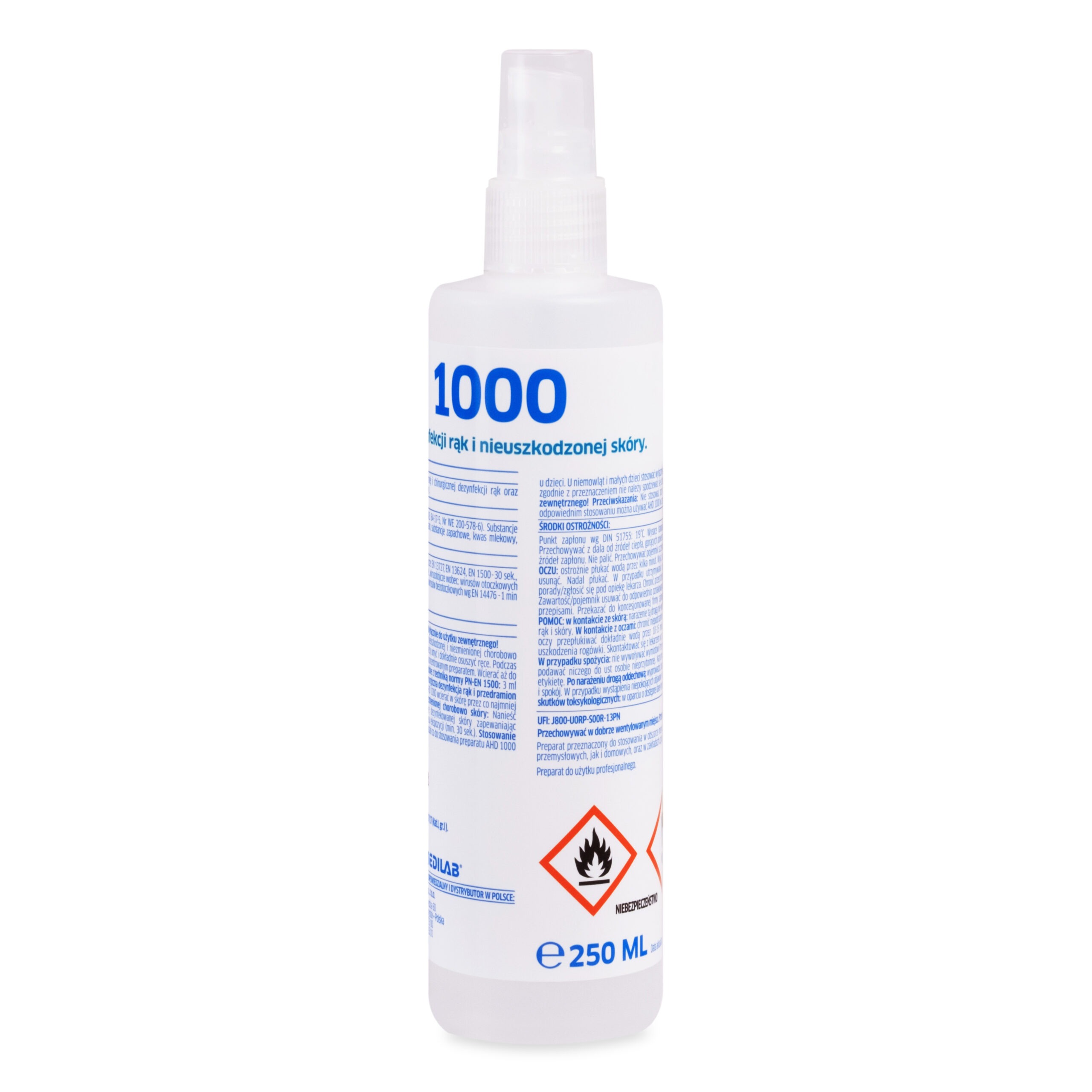 MEDILAB AHD 1000 poj. 250 ml Alkoholowy Spray do dezynfekcji rąk i skóry - obrazek 3