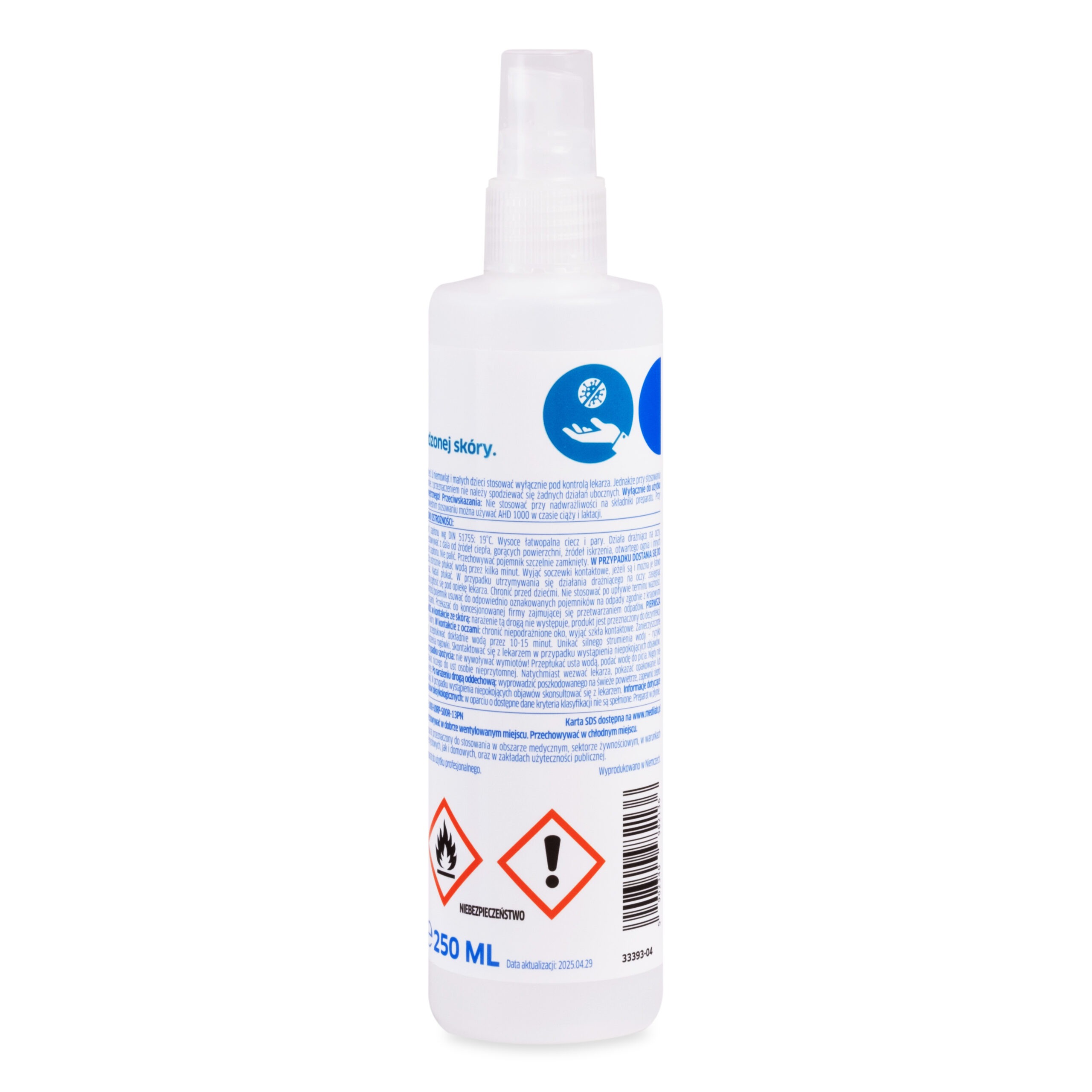 MEDILAB AHD 1000 poj. 250 ml Alkoholowy Spray do dezynfekcji rąk i skóry - obrazek 2
